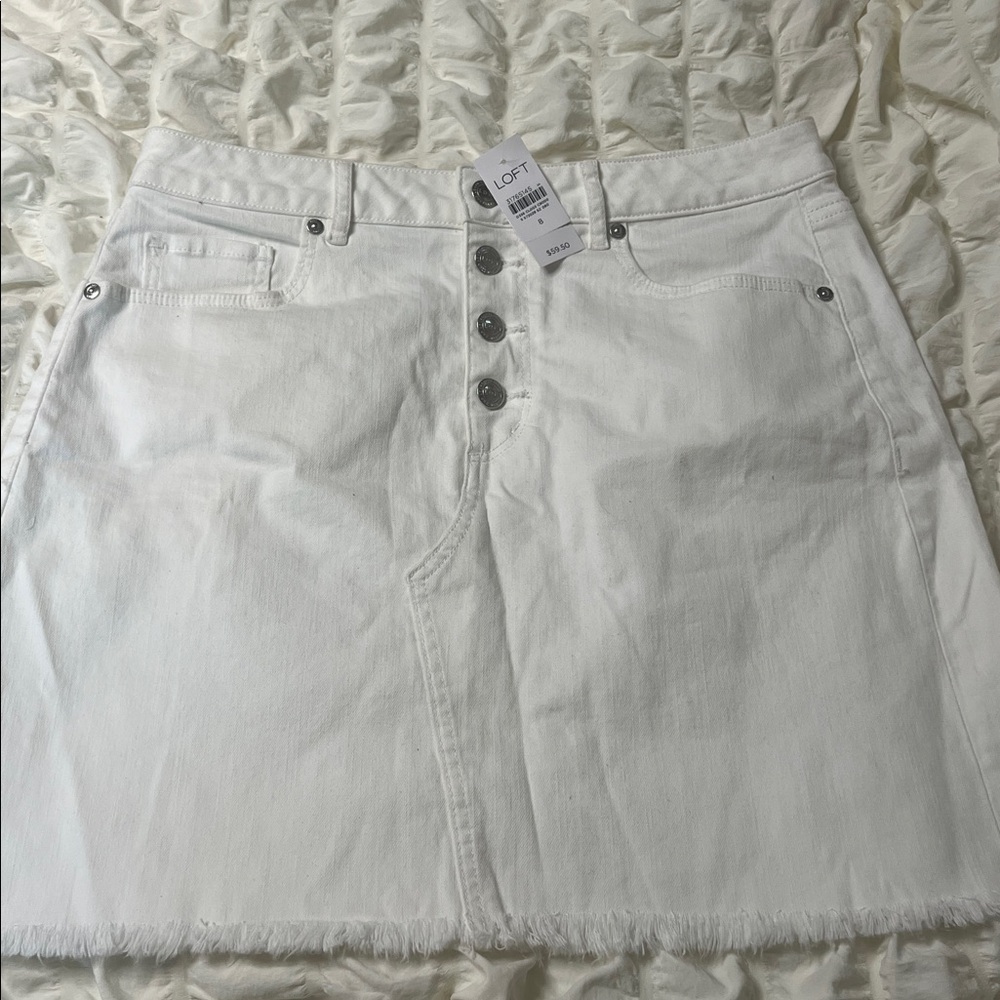 LOFT White Button-Down Denim Skirt
